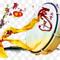 中国风舞者喜迎春节背景