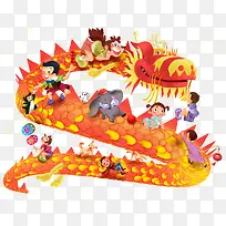 手绘中国龙装饰插画素材