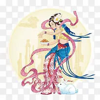 中秋节嫦娥玉兔和月饼装饰