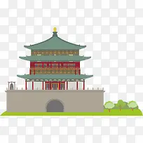矢量图中国风钟楼建筑