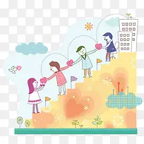 手绘团结主题插画