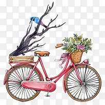 免抠手绘七夕节装饰自行车