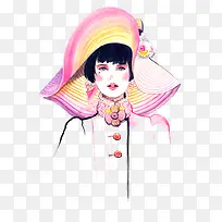 手绘大帽子女
