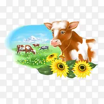卡通草原上的奶牛