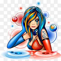 矢量手绘DJ美女