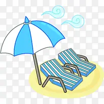 创意手绘扁平海边沙滩遮阳伞躺椅