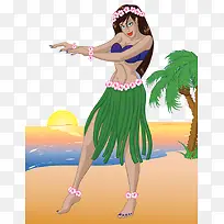 夏威夷沙滩日落插画