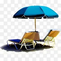 创意合成效果沙滩遮阳伞躺椅