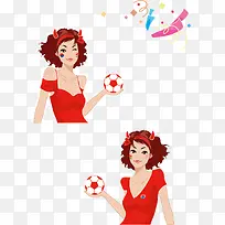 穿红裙的足球美女