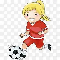 卡通足球美女踢足球