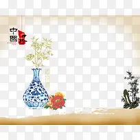 中国风青花瓷背景海报