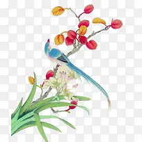 工笔画鸟与花朵素材图片