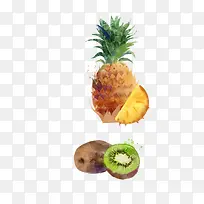 菠萝猕猴桃手绘水彩水果