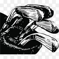 矢量黑色线描高尔夫球杆
