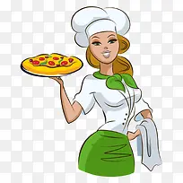 端披萨的女厨师