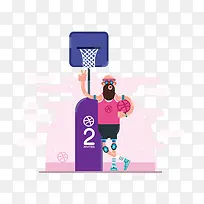 抱篮球的粉色大胡子大叔