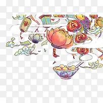 手绘装饰插图元宵佳节庆团圆