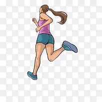 手绘卡通人物跑马拉松的女孩身姿