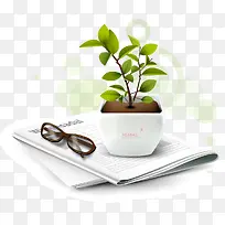 植物报纸眼镜PNG矢量素材