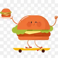 玩滑板的汉堡包
