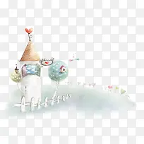 手绘房子草地