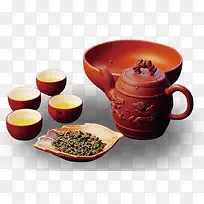 茶壶茶杯茶叶和碗