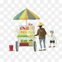 卡通街道小贩