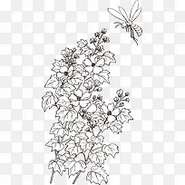 矢量手绘装饰线描花卉蜜蜂图案