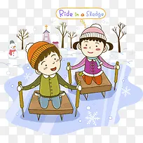 雪天滑雪的小孩