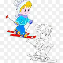 卡通小孩滑雪素材