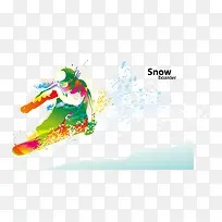 绿色主调滑雪少年