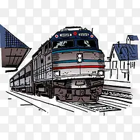 动画插图手绘复古铁皮火车