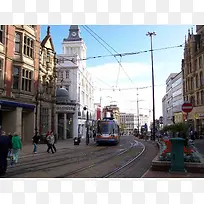 欧洲城市电车轨道街景