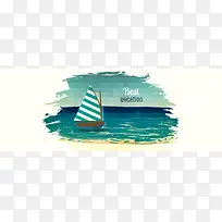海中剪影帆船背景banner