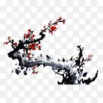 手绘水墨梅花枝效果图