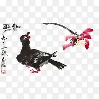 和平鸽中国风水墨画