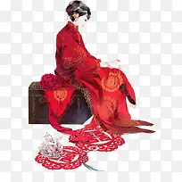 红衣新娘侧面古风手绘