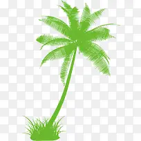 矢量手绘绿色椰树