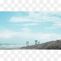 蓝天海浪土坡海报背景