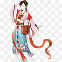 提食盒的仕女古风手绘