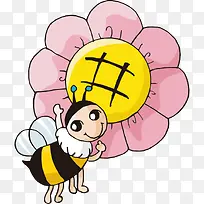 卡通花朵与蜜蜂