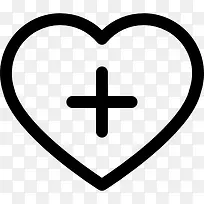 心脏轮廓与一个加号在图标