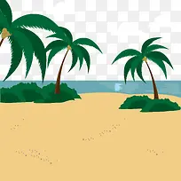 手绘金色沙滩椰树矢量