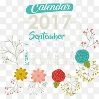 矢量手绘花朵2017年日历表