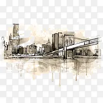 灰色手绘曼哈顿城市