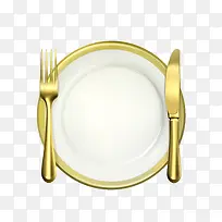 金色餐盘与刀叉矢量