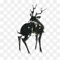 手绘水墨画黑色的鹿
