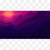 紫色日出水粉画山峰海报背景