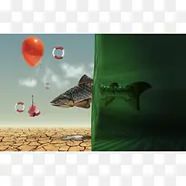 沙漠深海气球矢量背景