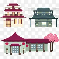 矢量手绘日式风格建筑